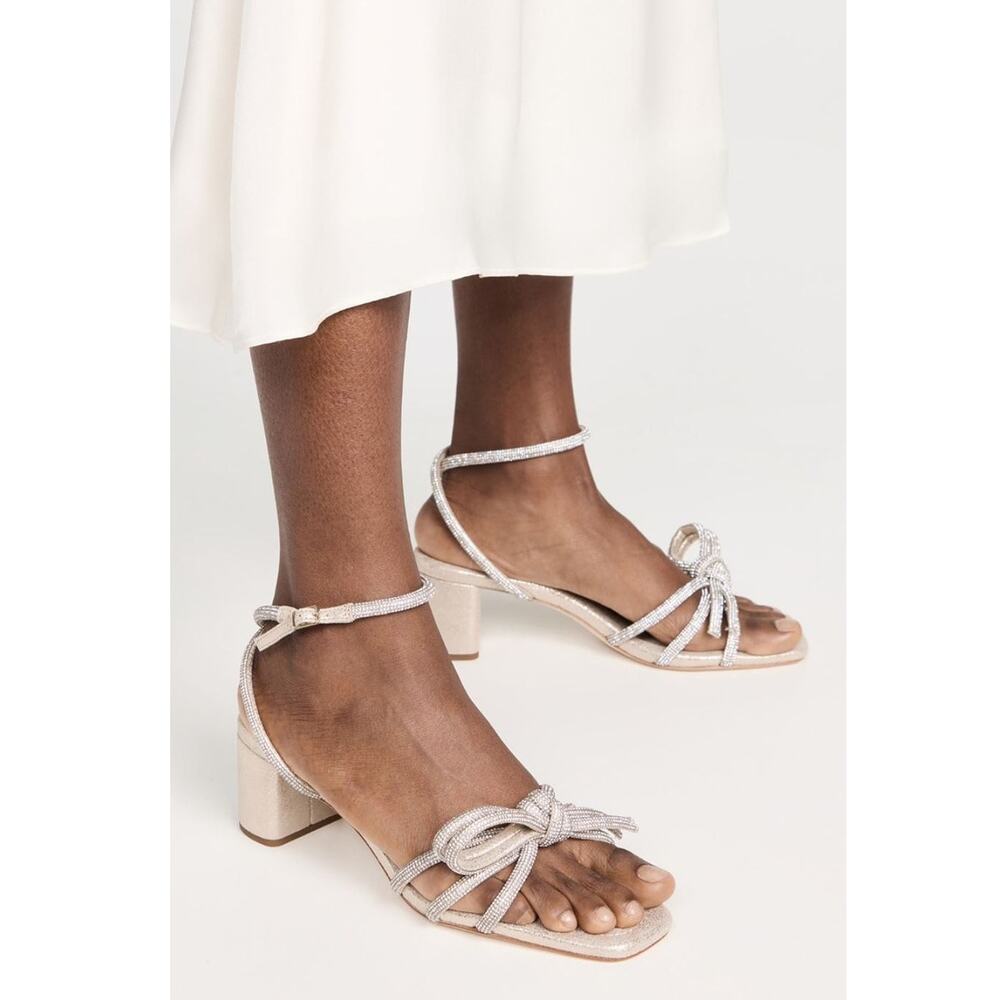 Loeffler Randall Mikel Crystal Embellished Bow Heel Sandal US 9 Cappuccino Suede - Picture 5 of 13